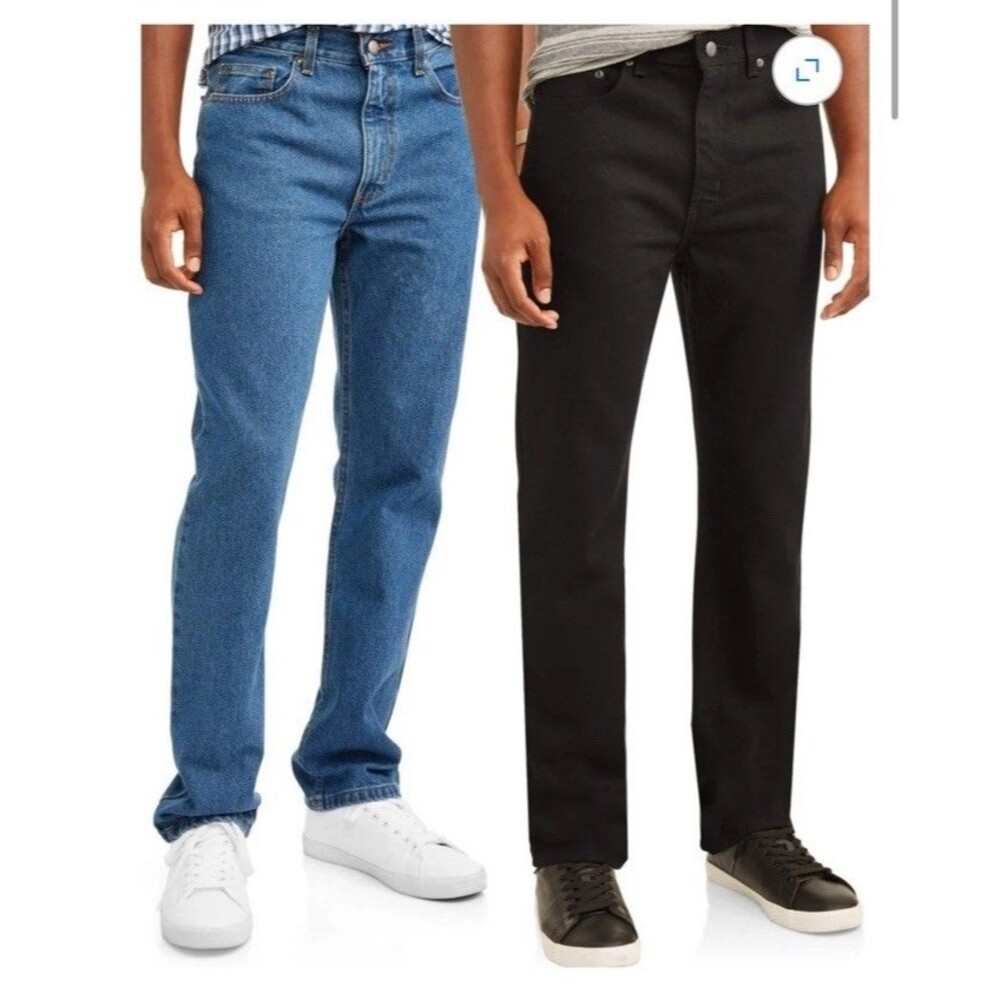 George Men's Regular Fit 100% Cotton Jeans, 2-Pack Black And Medium Jean 36x30